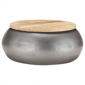 Coffee Table Natural, Grey Solid Mango Wood, Iron