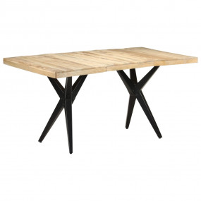 Dining Table Natural, Black Rough Mango Wood, Powder-Co...
