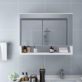 Mirror Cabinet White and Silver MDF, Glass Medium