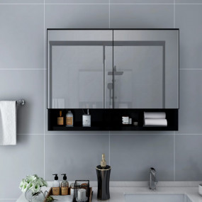 Mirror Cabinet Black and silver MDF with melamine surfa...