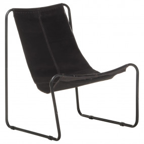 Relaxing Chair Black Genuine leather, powder-coated iro...