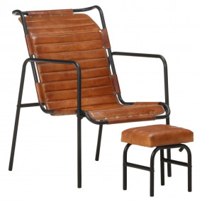 Relaxing Armchair Dark Brown Real leather, powder-coate...