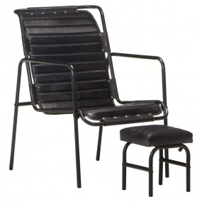 Relaxing Armchair Black Genuine leather Standard Footre...
