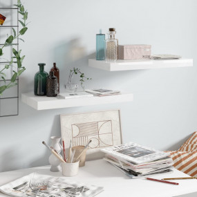 Wall Shelf Set of 2 High gloss white Honeycomb MDF, met...