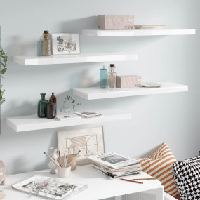 Wall Shelf Set of 4 High gloss white Honeycomb MDF, met...