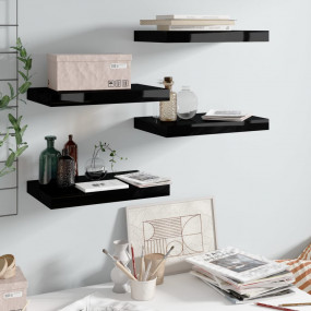 Wall Shelf Set of 4 High gloss black Honeycomb MDF Smal...