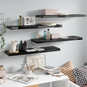 Wall Shelf Set of 4 High gloss black Honeycomb MDF, Met...
