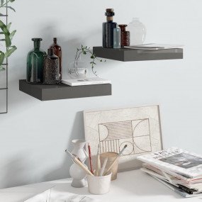 Wall Shelf Set of 2 High gloss gray Honeycomb MDF, Meta...