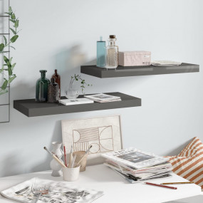 Wall Shelf Set of 2 Glossy gray Honeycomb MDF, Metal