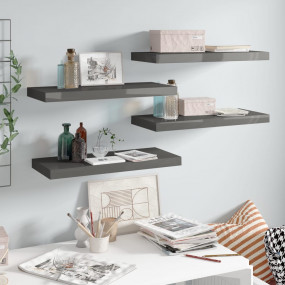 Wall Shelf Set of 4 High gloss grey Honeycomb MDF, meta...