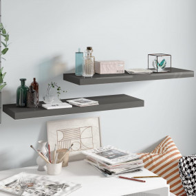 Wall Shelf Set of 2 High gloss grey Honeycomb MDF, meta...