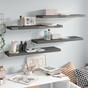 Wall Shelf Set of 4 High gloss grey Honeycomb MDF, meta...