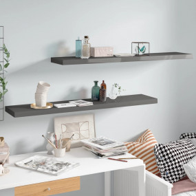 Wall Shelf Set of 2 High gloss grey Honeycomb MDF, meta...