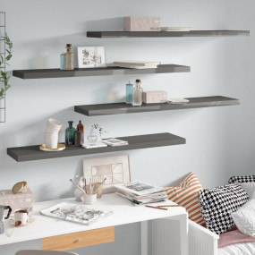 Wall Shelf Set of 4 High gloss grey Honeycomb MDF, meta...