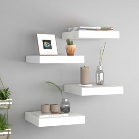Wall Shelf Set of 4 White Honeycomb MDF, Metal 9.3 x 9....