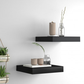 Wall Shelf Set of 2 Black Honeycomb MDF, metal Compact