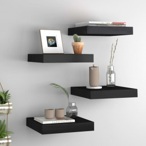Wall Shelf Set of 4 Black Honeycomb MDF, Metal 9.1 x 9....