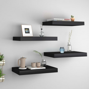 Wall Shelf Set of 4 Black Honeycomb MDF, metal Small Wa...
