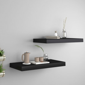 Wall Shelf Set of 2 Black MDF, Metal 19.7 x 9.1 x 1.5 i...