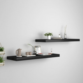 Wall Shelf Set of 2 Black Honeycomb MDF and Metal 31.5 ...