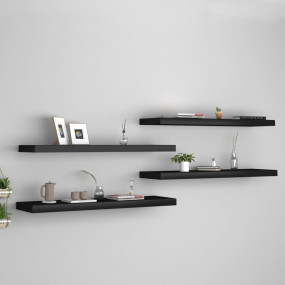 Wall Shelf Set of 4 Black Honeycomb MDF, metal
