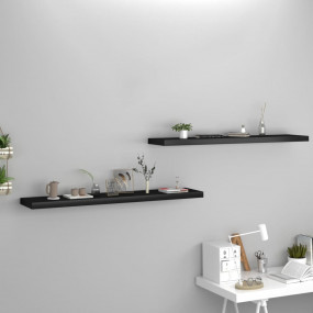 Wall Shelf Set of 2 Black Honeycomb MDF, Metal Large