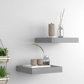 Wall Shelf Set of 2 Gray MDF 9.1x9.3x1.5 in Wall Shelf ...