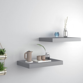 Wall Shelf Set of 2 Grey Honeycomb MDF, metal 15.7 x 9....