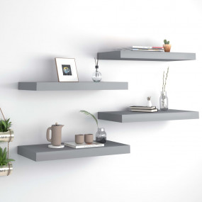 Wall Shelf Set of 4 Gray Honeycomb MDF, Metal Medium
