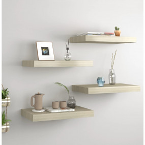 Wall Shelf Set of 4 Oak Honeycomb MDF, metal Medium