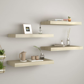 Wall Shelf Set of 4 Oak Honeycomb MDF Medium Wall mount...