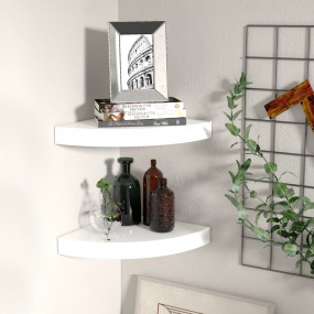 Corner Shelf Set of 2 High gloss white Honeycomb MDF, m...