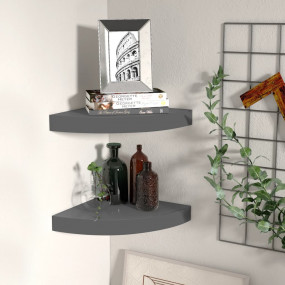 Corner Shelf Set of 2 High gloss grey Honeycomb MDF, me...