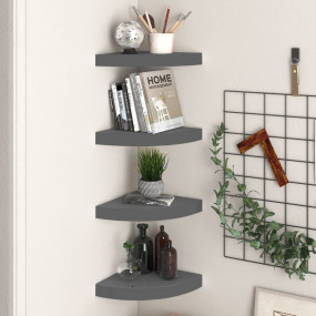 Corner Shelf Set of 4 High gloss grey Honeycomb MDF, me...