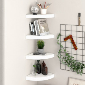 Corner Shelf Set of 4 White Honeycomb MDF, Metal