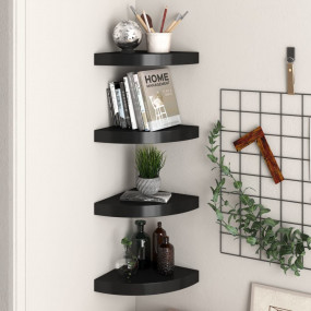 Corner Shelf Set of 4 Black Honeycomb MDF, metal Medium