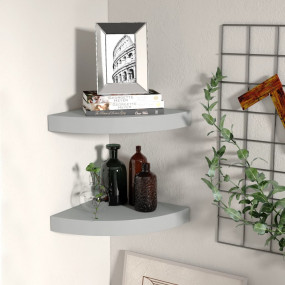 Corner Shelf Set of 2 Gray Honeycomb MDF, metal 9.8x9.8...