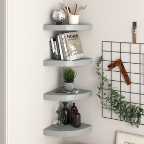 Corner Shelf Set of 4 Grey MDF, Metal 9.8 in Corner She...