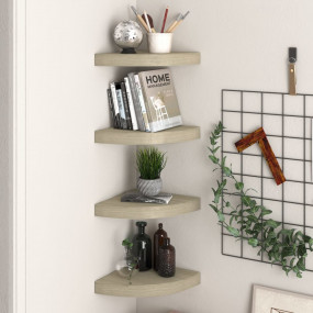 Corner Shelf Set of 4 Oak Honeycomb MDF 9.8 in Corner S...