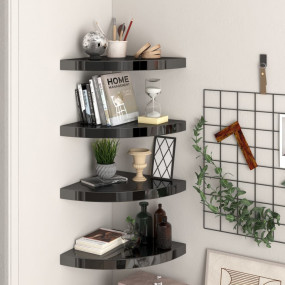 Corner Shelf Set of 4 High gloss black Honeycomb MDF, m...