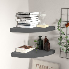 Corner Shelf Set of 2 High gloss grey Honeycomb MDF, me...