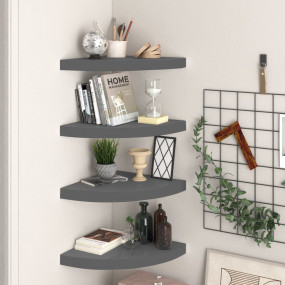 Corner Shelf Set of 4 High gloss grey Honeycomb MDF, me...