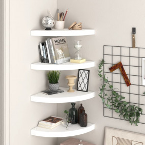 Corner Shelf Set of 4 White Honeycomb MDF, Metal Medium