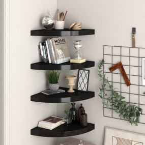 Corner Shelf Set of 4 Black Honeycomb MDF, Metal Medium