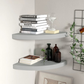 Corner Shelf Set of 2 Gray Honeycomb MDF, metal Small