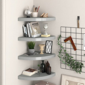 Corner Shelf Set of 4 Gray Honeycomb MDF Small Wall-mou...