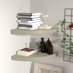 Corner Shelf Set of 2 Oak Honeycomb MDF, metal 13.8 x 1...