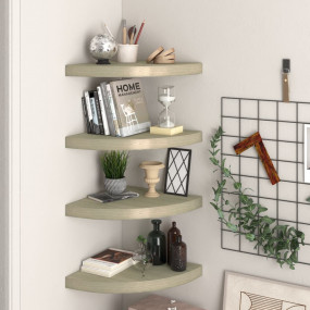 Corner Shelf Set of 4 Oak Honeycomb MDF, metal 13.8 in ...