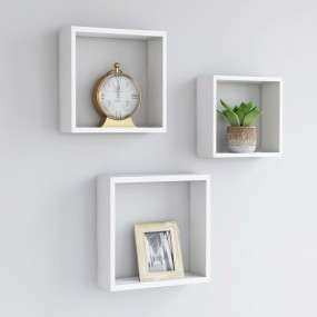 Wall Cube Shelf Set of 3 White MDF Small Wall Cube Shel...