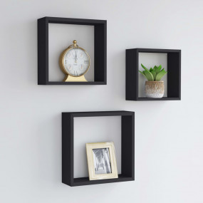 Wall Cube Shelf Set of 3 Black MDF Large, Medium, Small